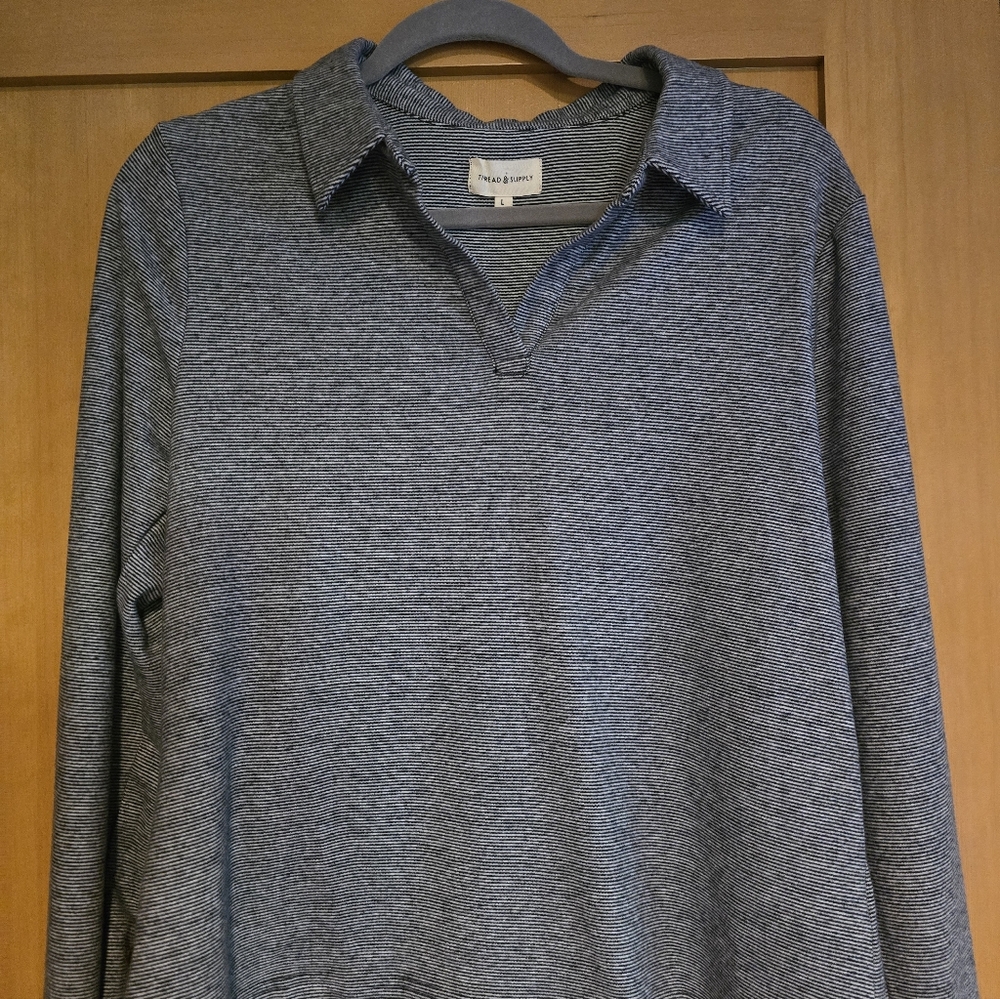 Thread And Supply Blue Henley Long Sleeve Top
